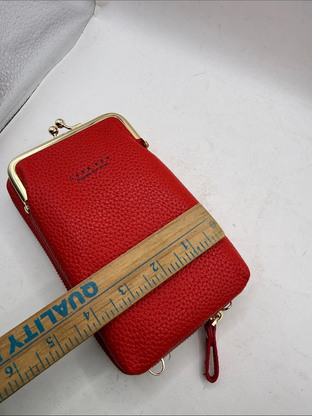 NWOT Carr Ken Crossbody Purse Bag Wallet Clutch Phone Red Kiss Lock Convertible - Picture 8 of 13